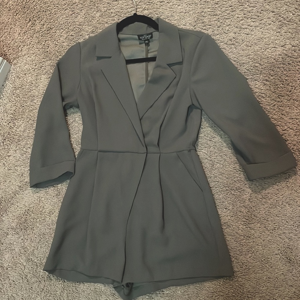 Olive Green Romper- Topshop Long sleeve wrap romper